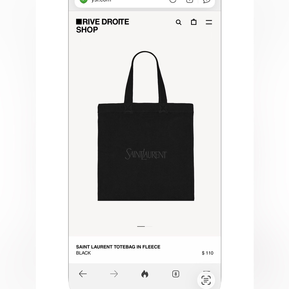 Saint Laurent Black Embroidered Logo Tote Bag in Black Fleece 100% Cotton - Picture 8 of 8